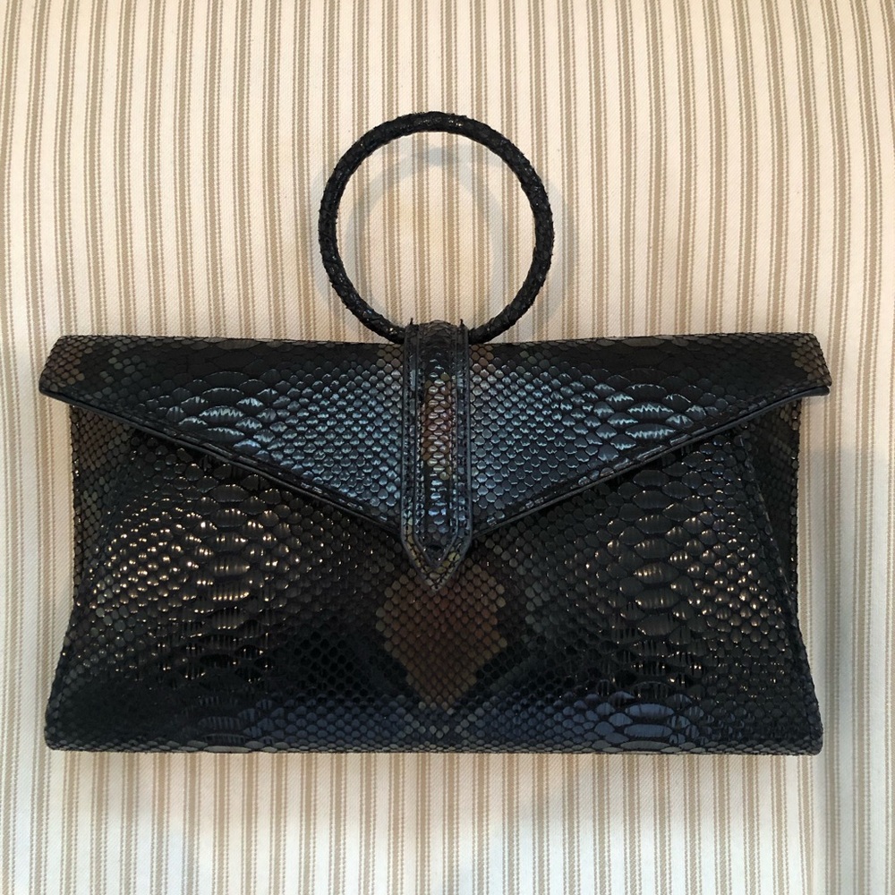 Sondra Roberts Black Snakeskin Clutch